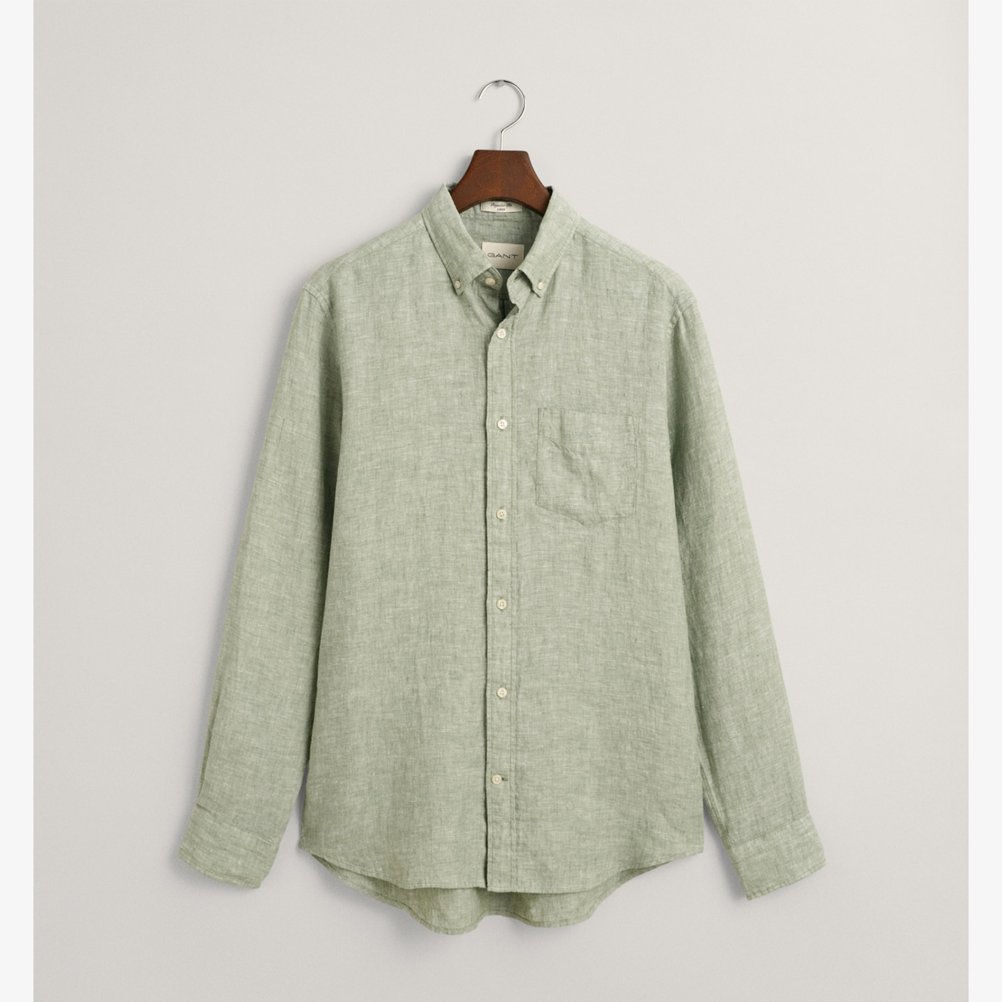 GANT Erkek Yeşil Regular Fit Düğmeli Yaka Keten Gömlek