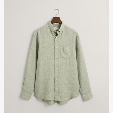  GANT Erkek Yeşil Regular Fit Düğmeli Yaka Keten Gömlek