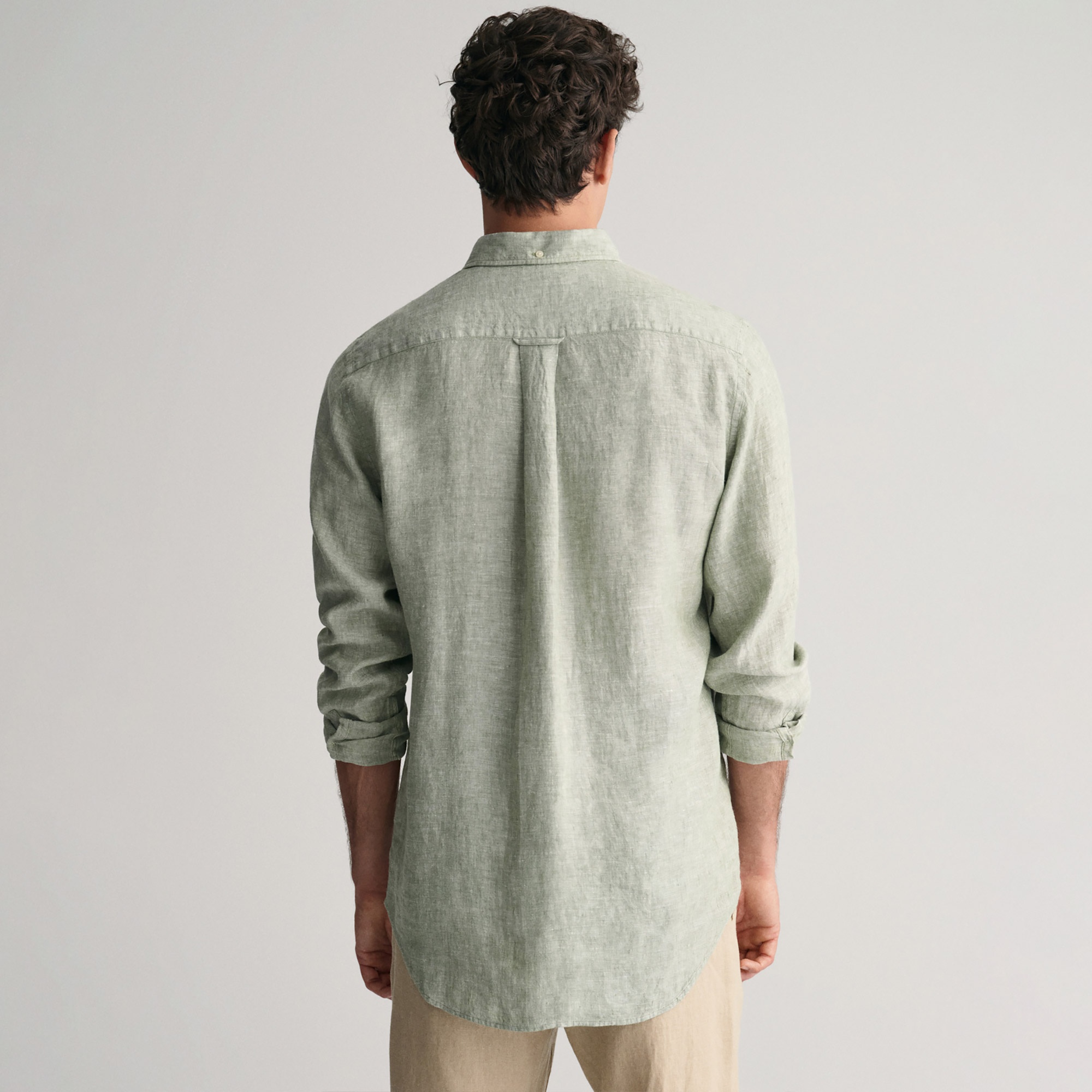 GANT Erkek Yeşil Regular Fit Düğmeli Yaka Keten Gömlek