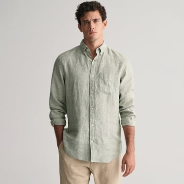  GANT Erkek Yeşil Regular Fit Düğmeli Yaka Keten Gömlek
