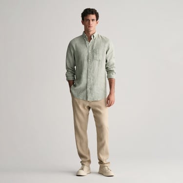  GANT Erkek Yeşil Regular Fit Düğmeli Yaka Keten Gömlek