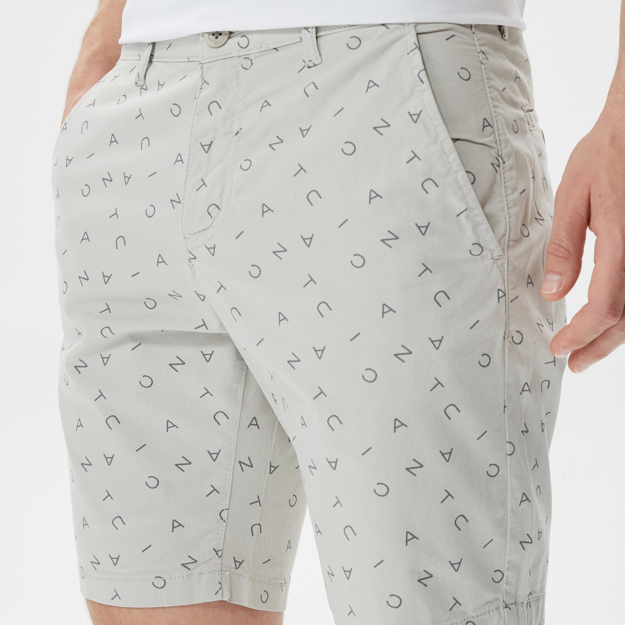 Nautica Erkek Gri Slim Fit Baskılı Bermuda