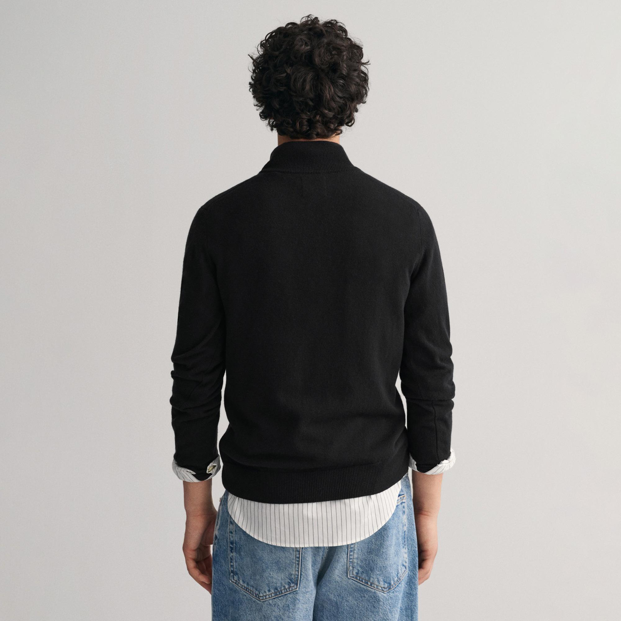 GANT Erkek Siyah Regular Fit Yarım Fermuarlı Yün Kazak