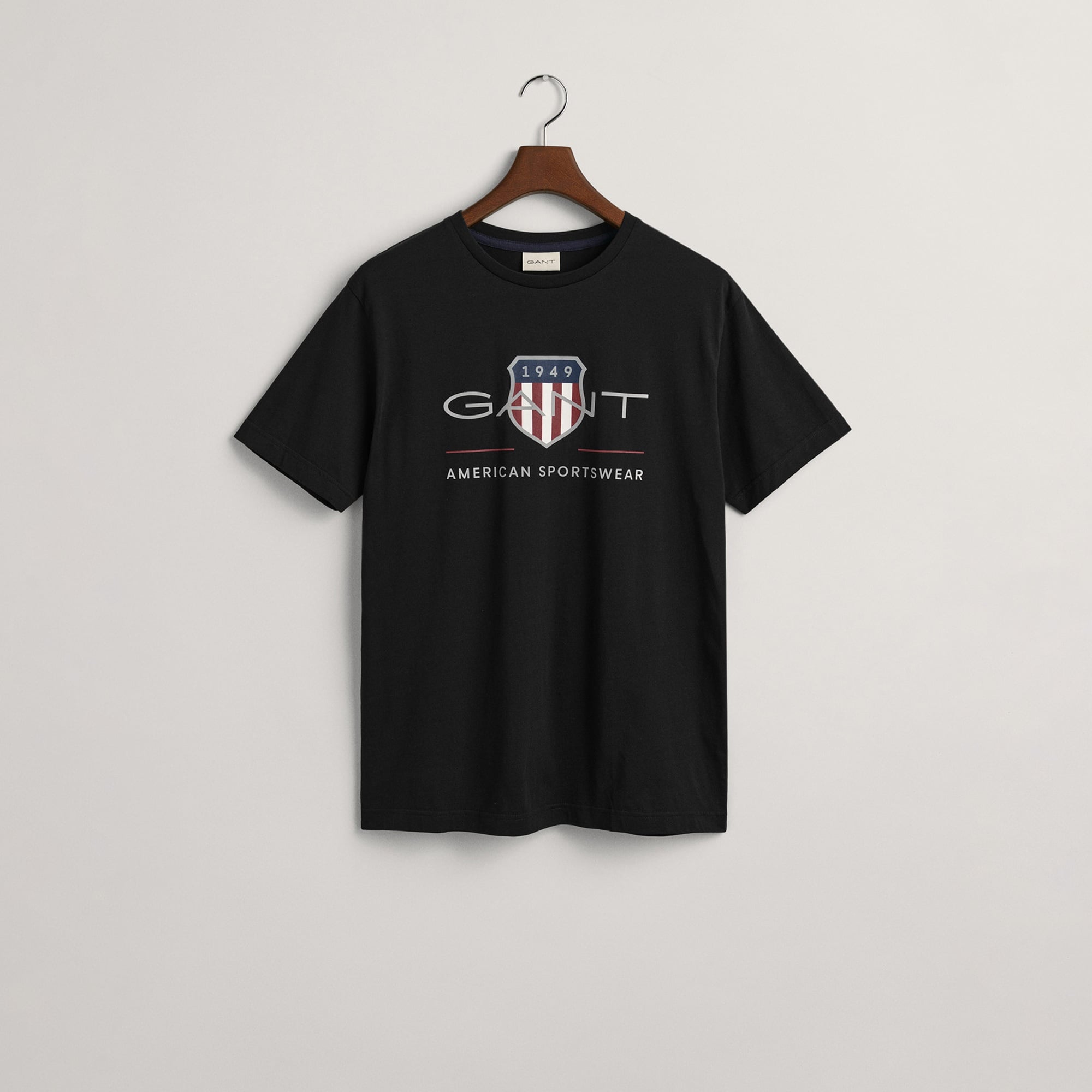 GANT Erkek Siyah Regular Fit Bisiklet Yaka Logolu T-Shirt