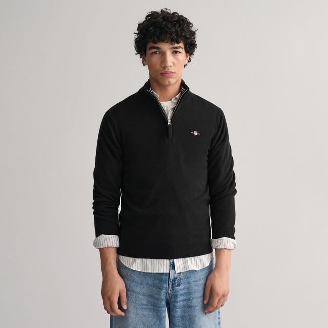  GANT Erkek Siyah Regular Fit Yarım Fermuarlı Yün Kazak