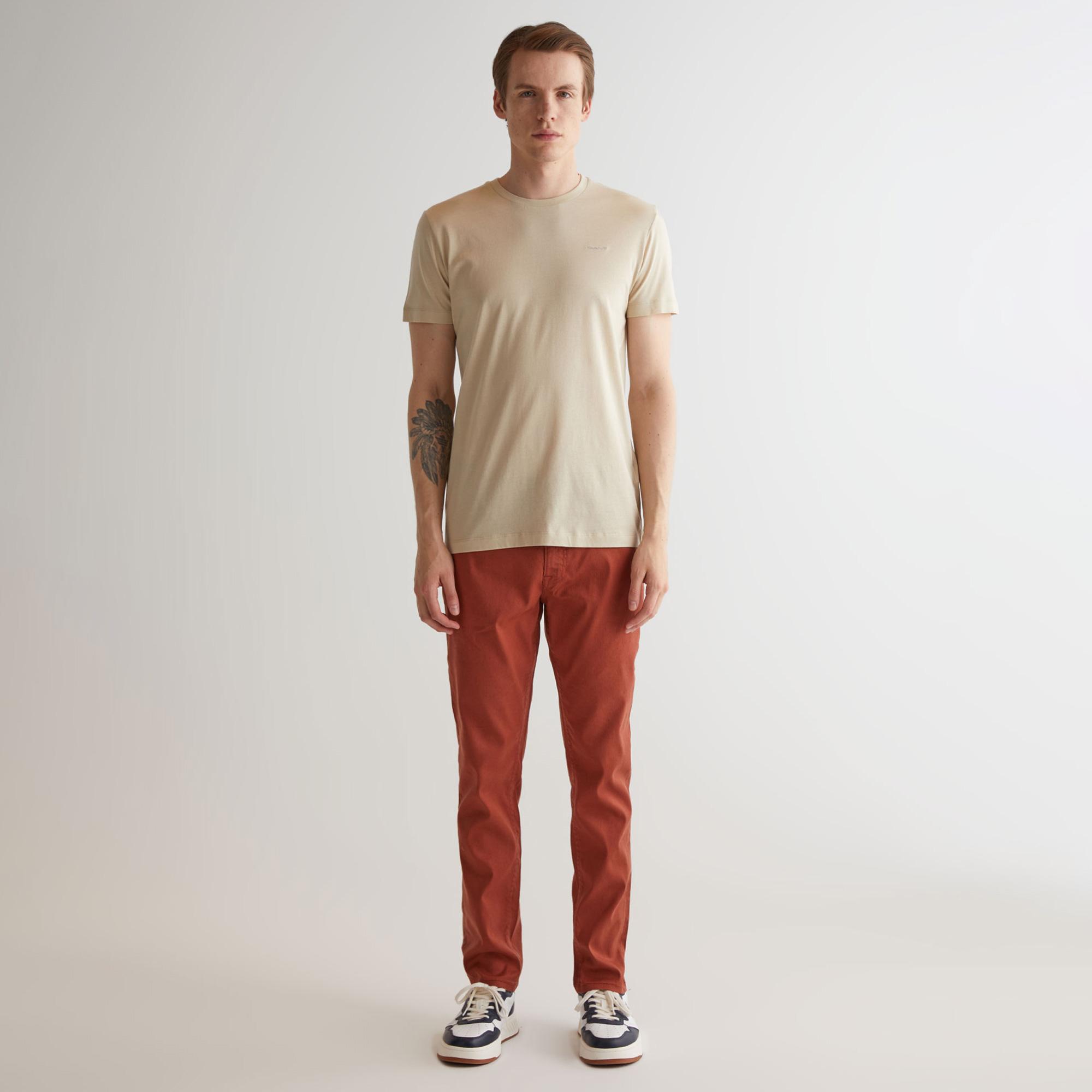 GANT Erkek Bej Slim Fit Bisiklet Yaka Logolu T-shirt