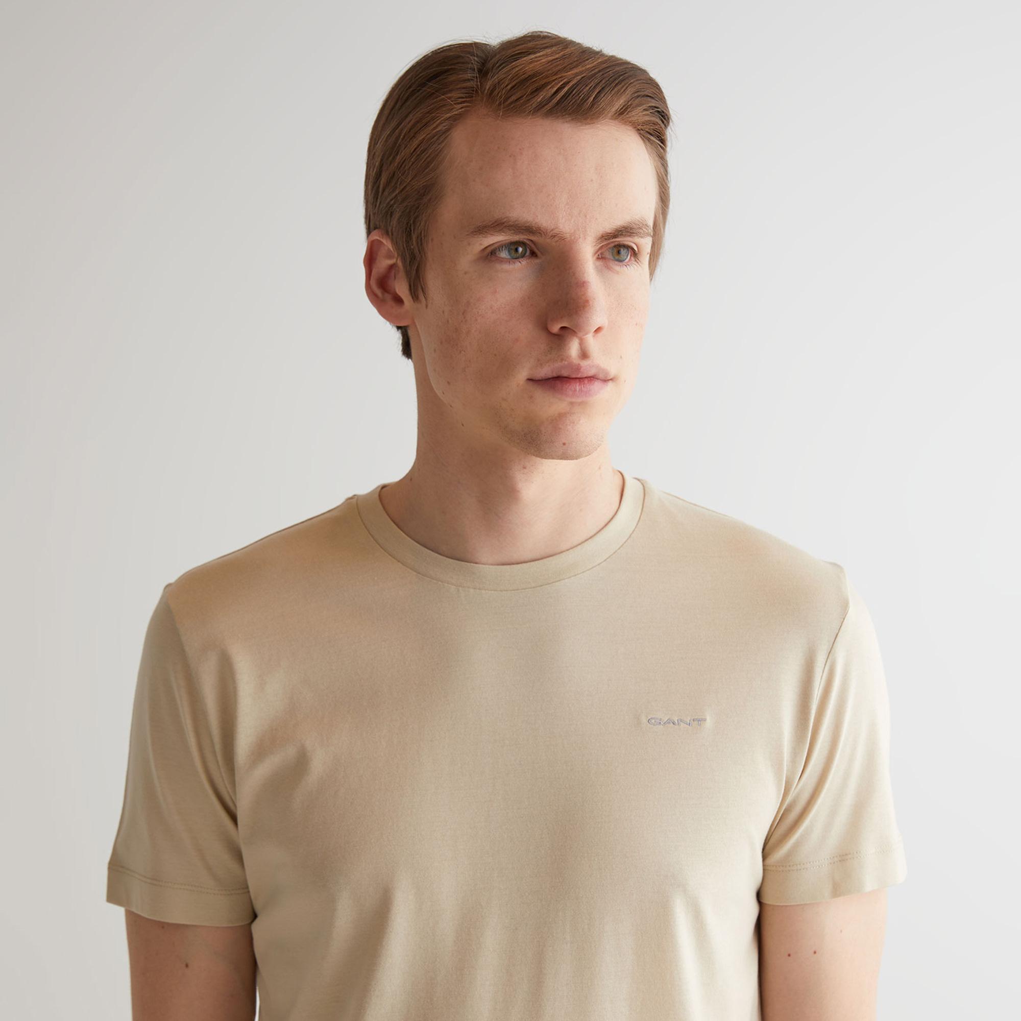 GANT Erkek Bej Slim Fit Bisiklet Yaka Logolu T-shirt