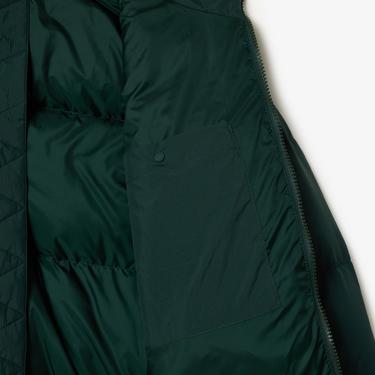  Kadın Relaxed Fit Kapüşonlu Koyu Yeşil Şişme Mont