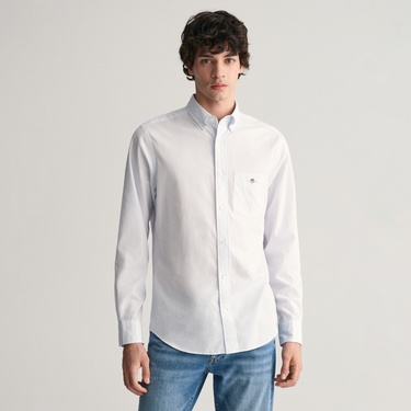  GANT Erkek Mavi Regular Fit Çizgili Düğmeli Yaka Gömlek
