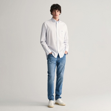  GANT Erkek Mavi Regular Fit Çizgili Düğmeli Yaka Gömlek