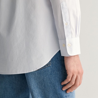  GANT Erkek Mavi Regular Fit Çizgili Düğmeli Yaka Gömlek
