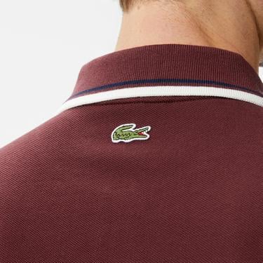  Erkek Regular Fit Uzun Kollu Yarım Fermuarlı Bordo Polo