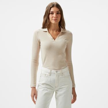  Nautica Kadın Kırık Beyaz Uzun Kollu Polo