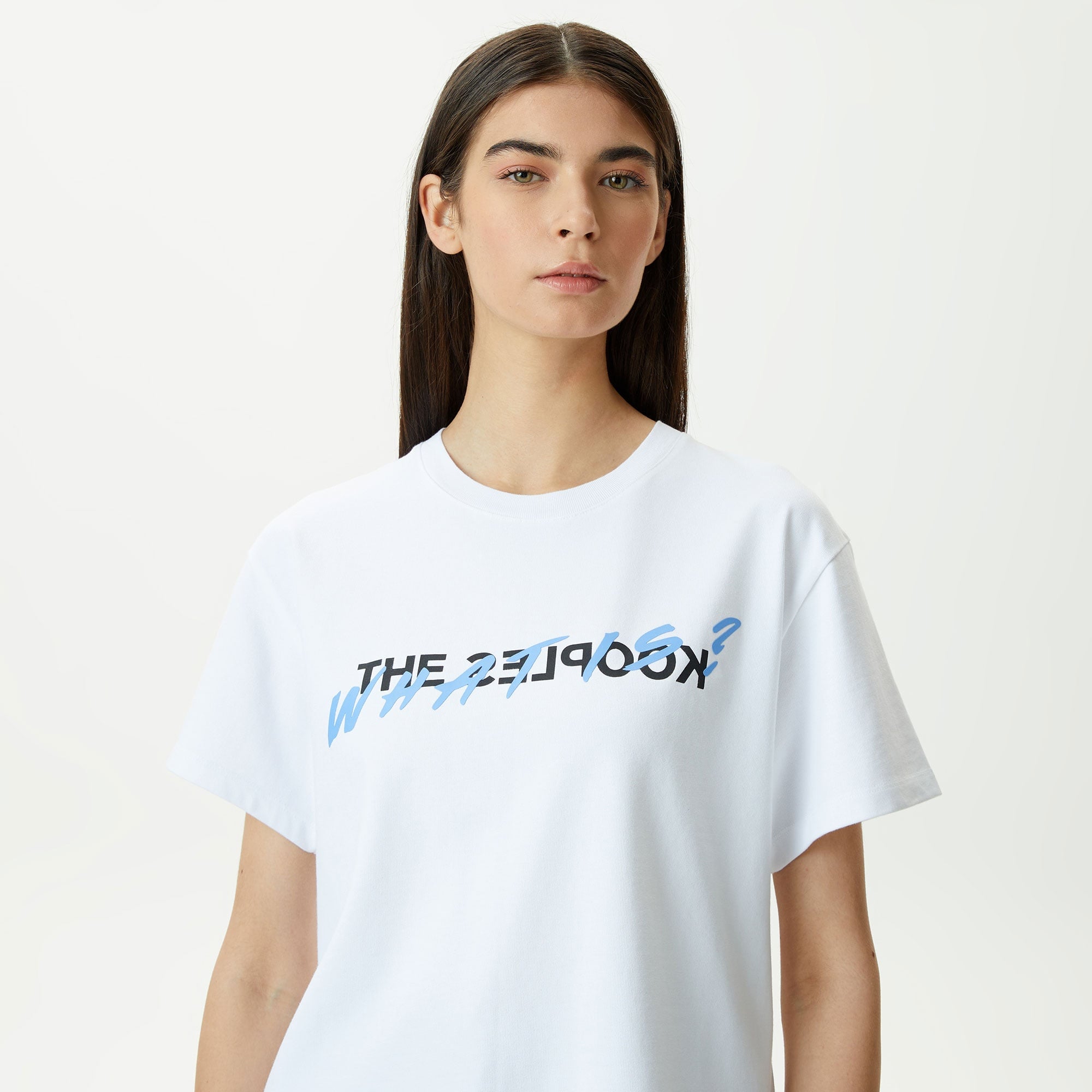 KADIN BASKILI BİSİKLET YAKA BEYAZ T-SHIRT