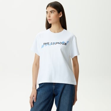  KADIN BASKILI BİSİKLET YAKA BEYAZ T-SHIRT