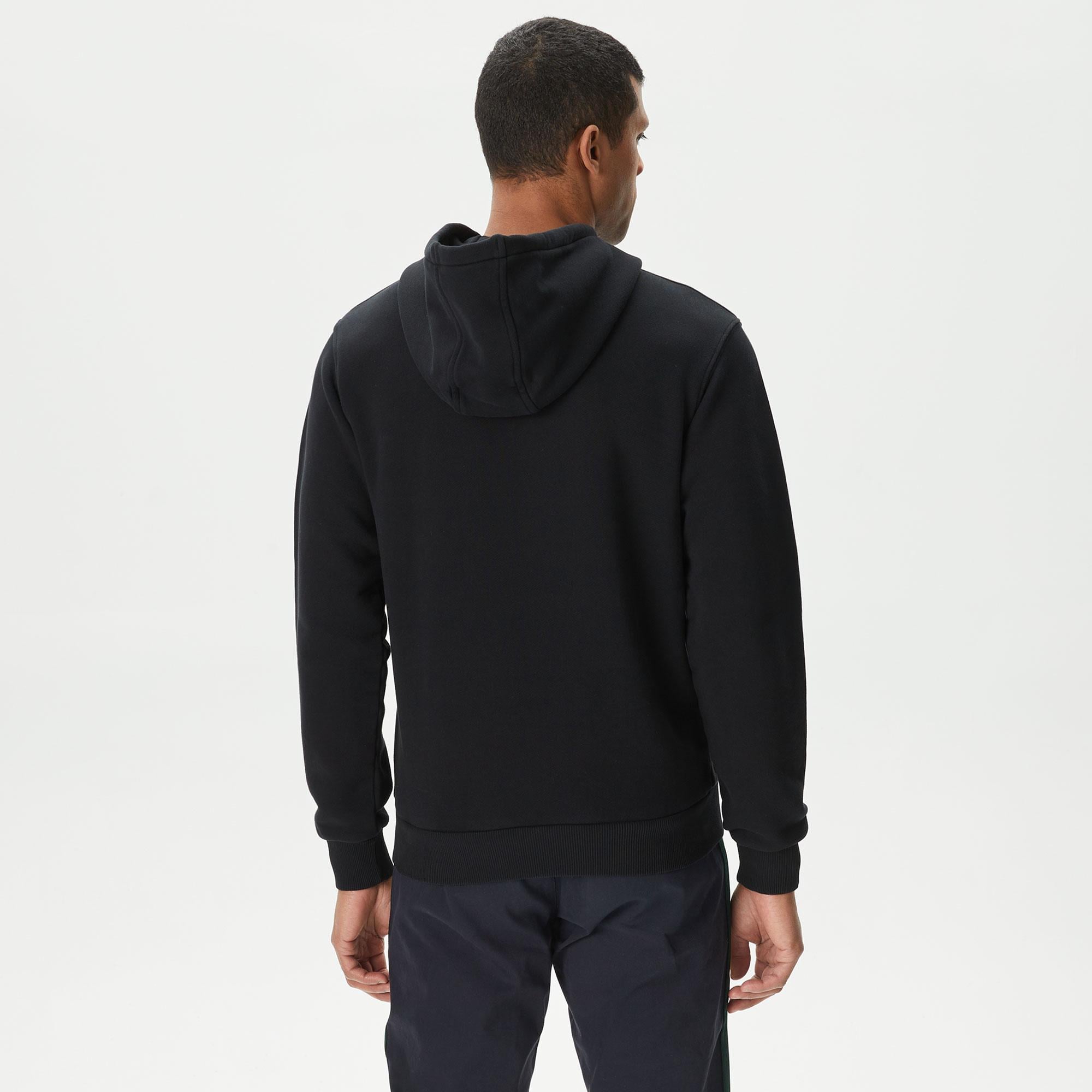 Erkek Relaxed Fit Kapüşonlu Baskılı Siyah Sweatshirt