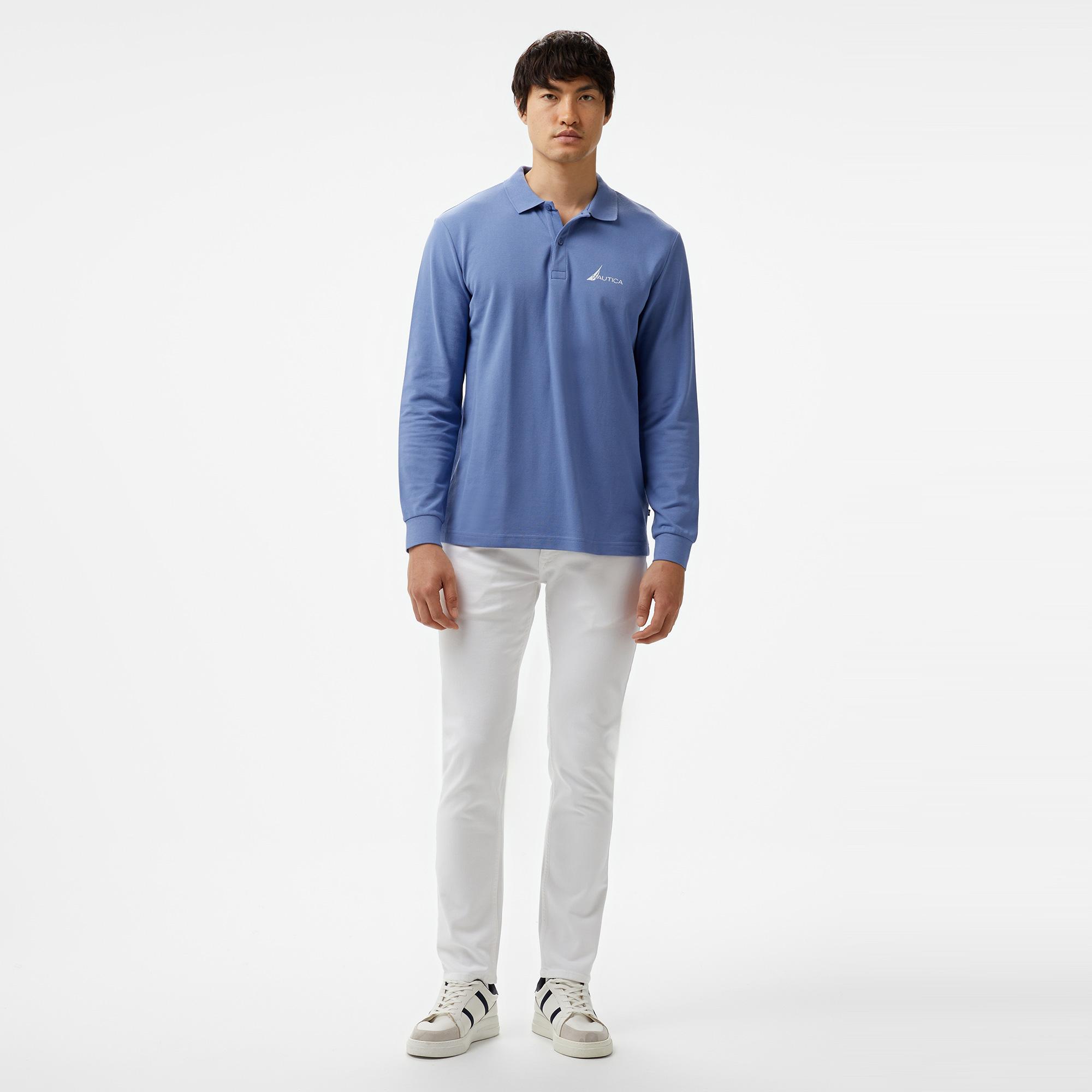 Nautica Erkek Mavi Classic Fit Uzun Kollu Polo
