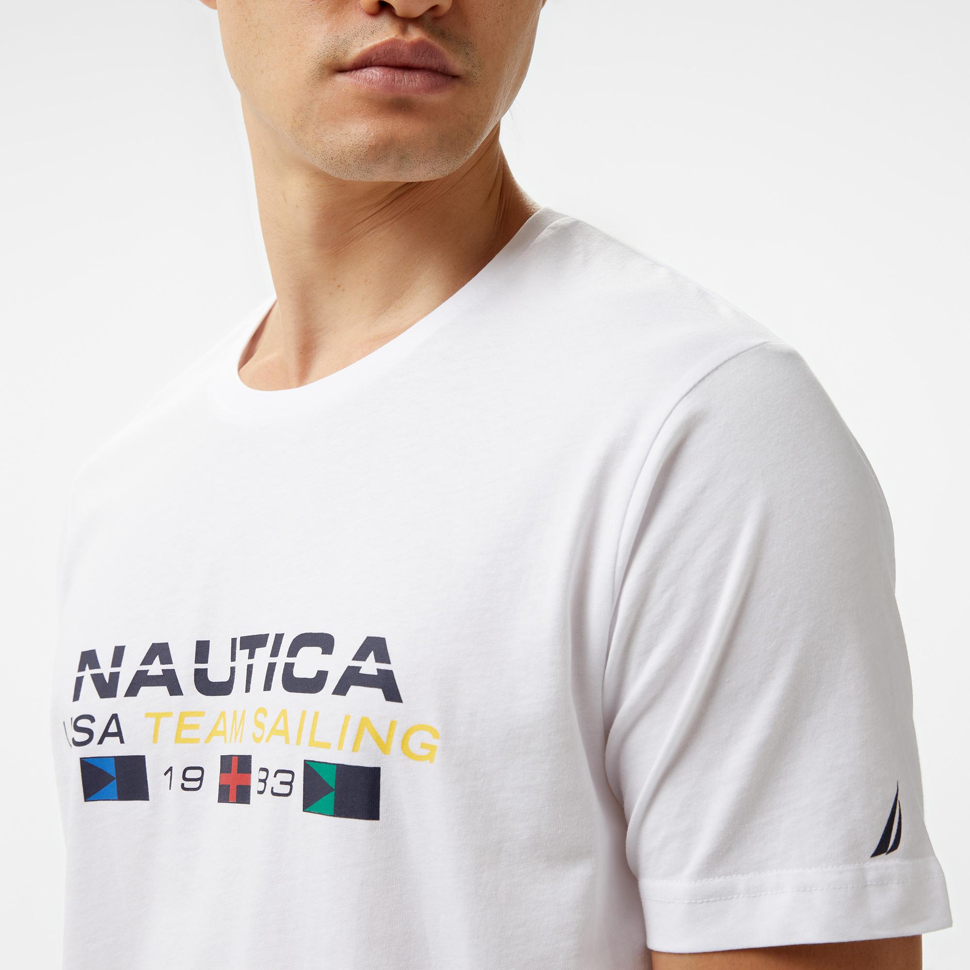 Nautica Erkek Beyaz Standart Fit Kısa Kollu Baskılı T-Shirt