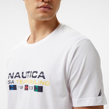  Nautica Erkek Beyaz Standart Fit Kısa Kollu Baskılı T-Shirt