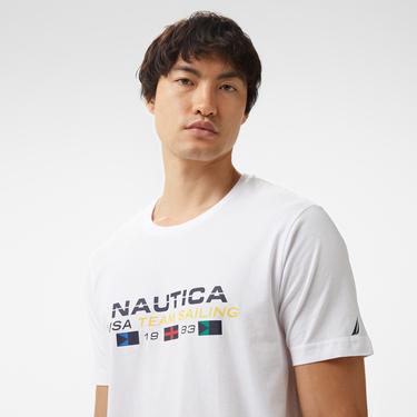  Nautica Erkek Beyaz Standart Fit Kısa Kollu Baskılı T-Shirt