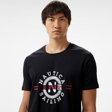  Nautica Erkek Siyah Standart Fit Kısa Kollu Baskılı T-Shirt
