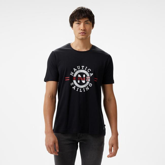  Nautica Erkek Siyah Standart Fit Kısa Kollu Baskılı T-Shirt