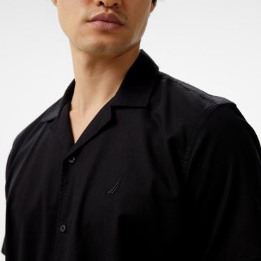  Nautica Erkek Siyah Oversize Kısa Kollu Keten Gömlek
