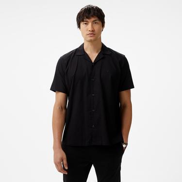  Nautica Erkek Siyah Oversize Kısa Kollu Keten Gömlek