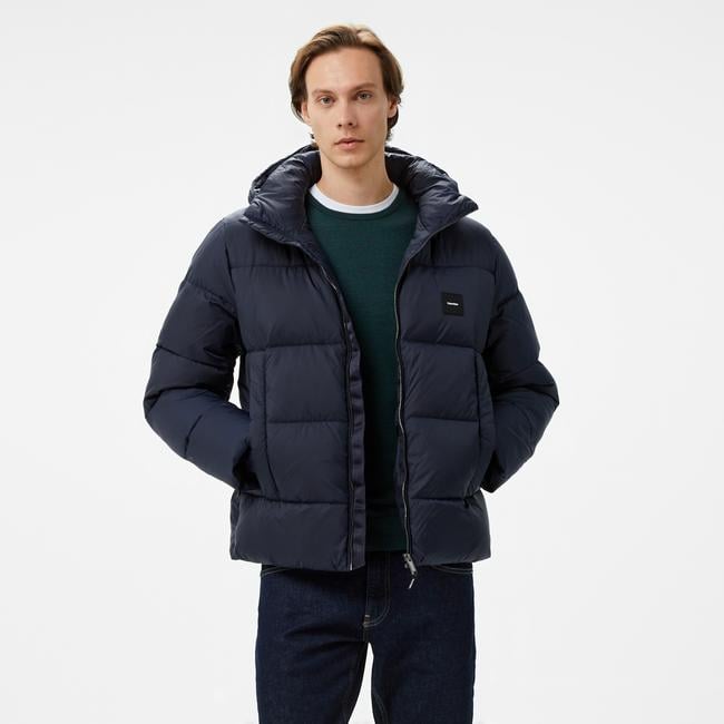  Calvin Klein Hooded Quilt Puffer Erkek Lacivert Mont