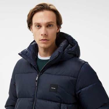  Calvin Klein Hooded Quilt Puffer Erkek Lacivert Mont
