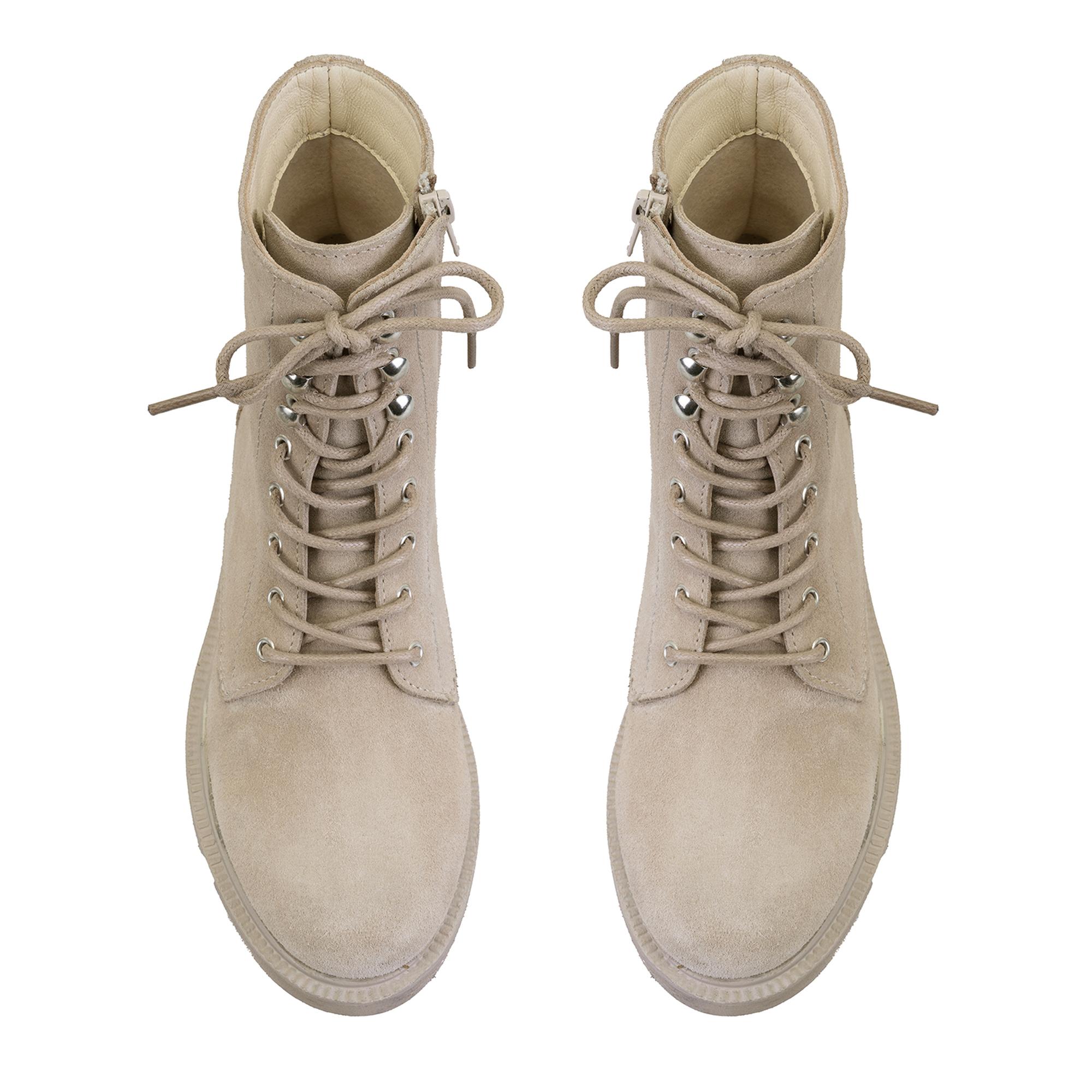 Kadın Bej Fermuarlı Süet Deri Bot