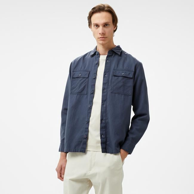  Royal Denim Division Solid Erkek Mavi Gömlek