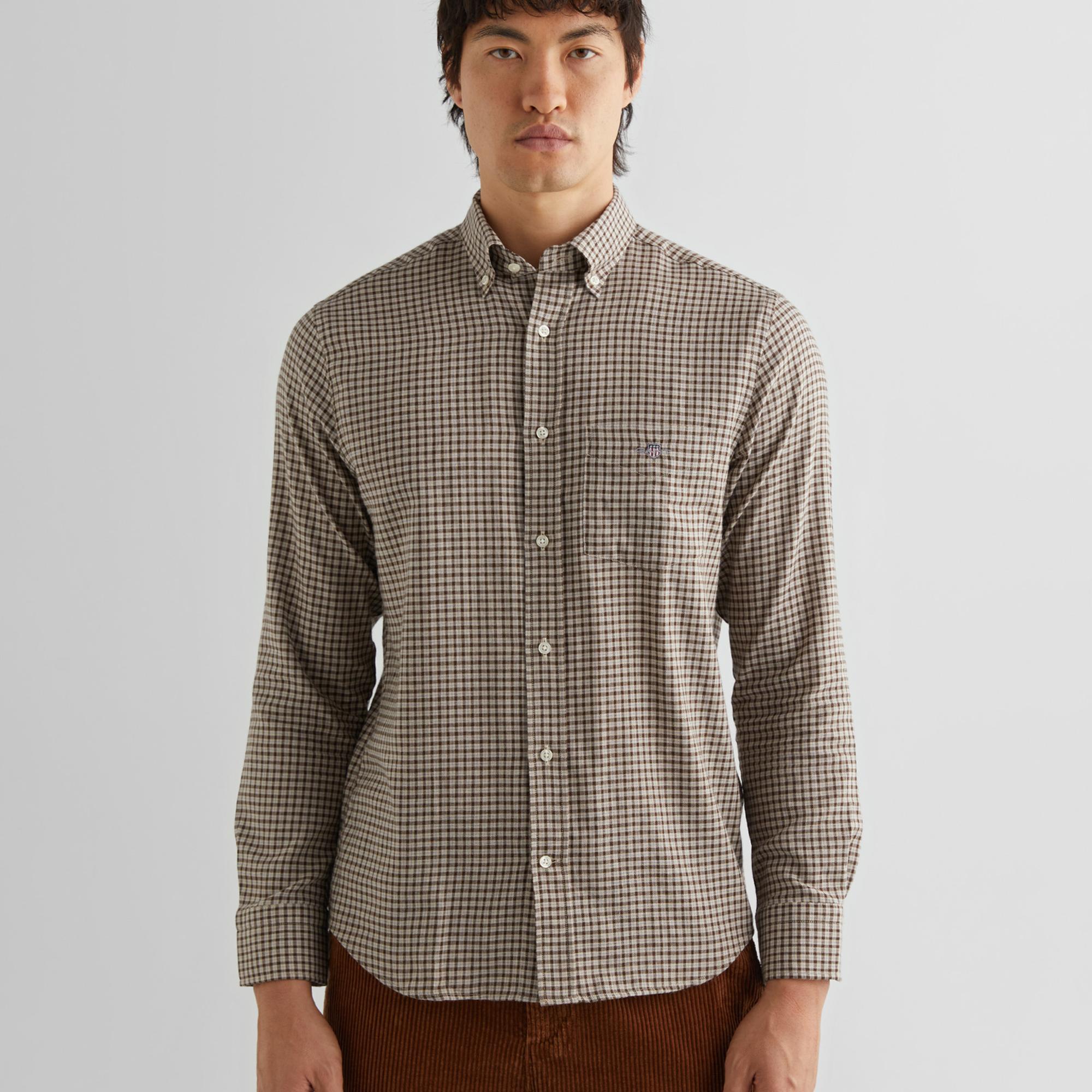 GANT Erkek Bej Regular Fit Düğmeli Yaka Kareli Gömlek