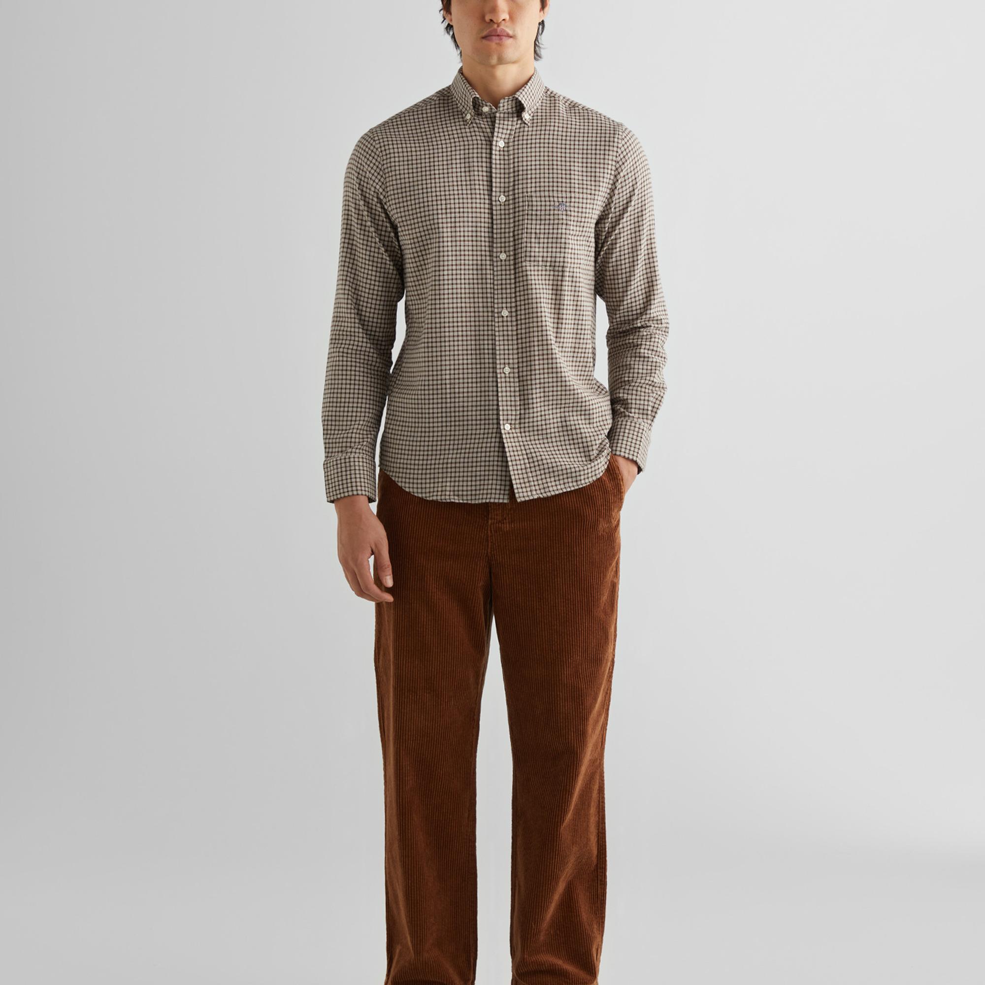 GANT Erkek Bej Regular Fit Düğmeli Yaka Kareli Gömlek