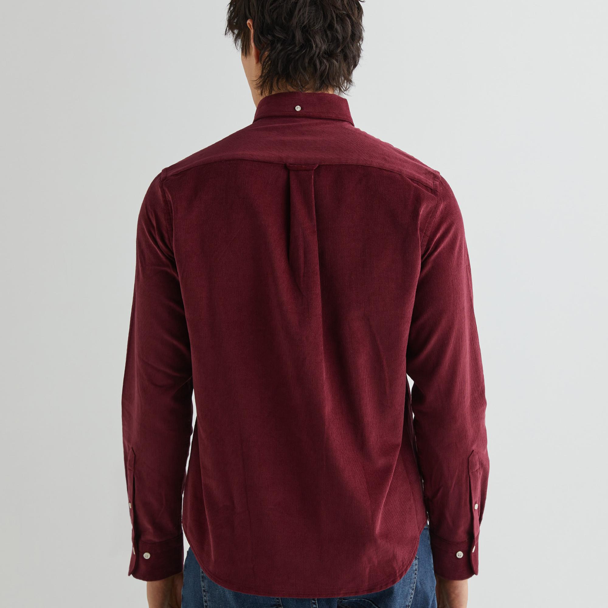 GANT Erkek Bordo Regular Fit Düğmeli Yaka Kadife Gömlek