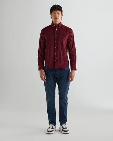  GANT Erkek Bordo Regular Fit Düğmeli Yaka Kadife Gömlek