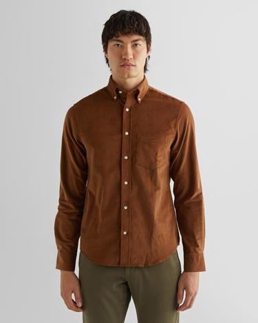  GANT Erkek Kahverengi Regular Fit Düğmeli Yaka Kadife Gömlek