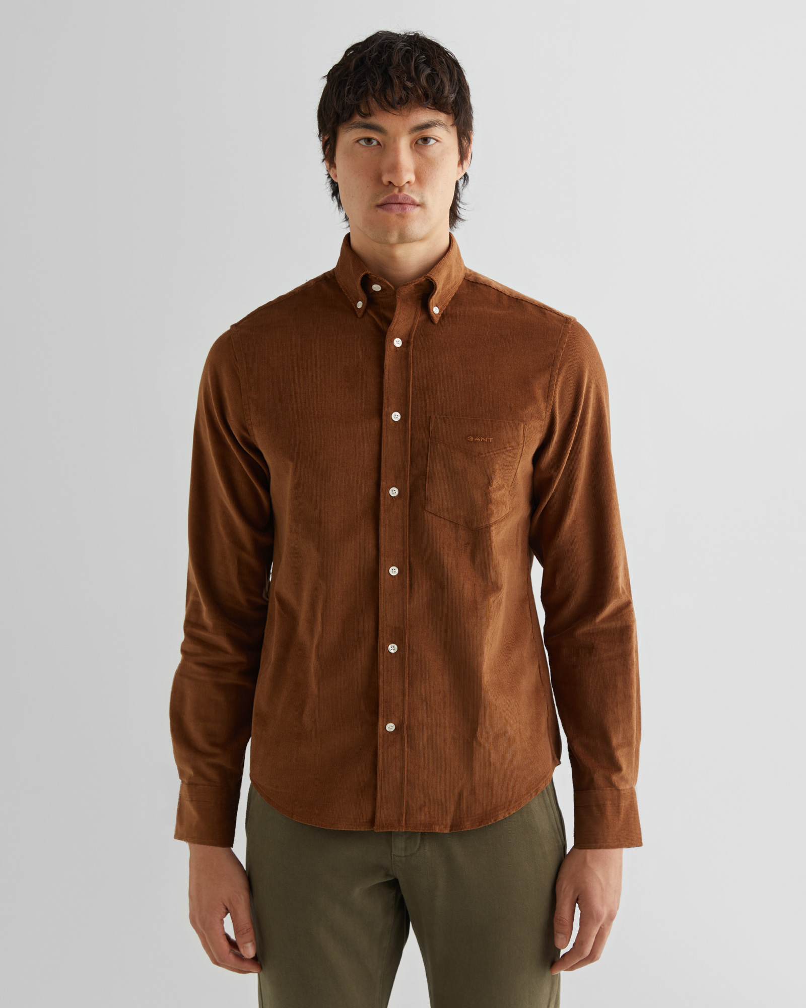  GANT Erkek Kahverengi Regular Fit Düğmeli Yaka Kadife Gömlek