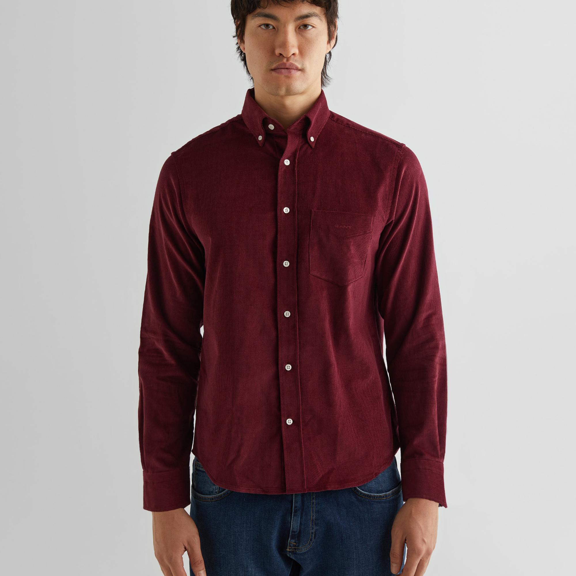 GANT Erkek Bordo Regular Fit Düğmeli Yaka Kadife Gömlek