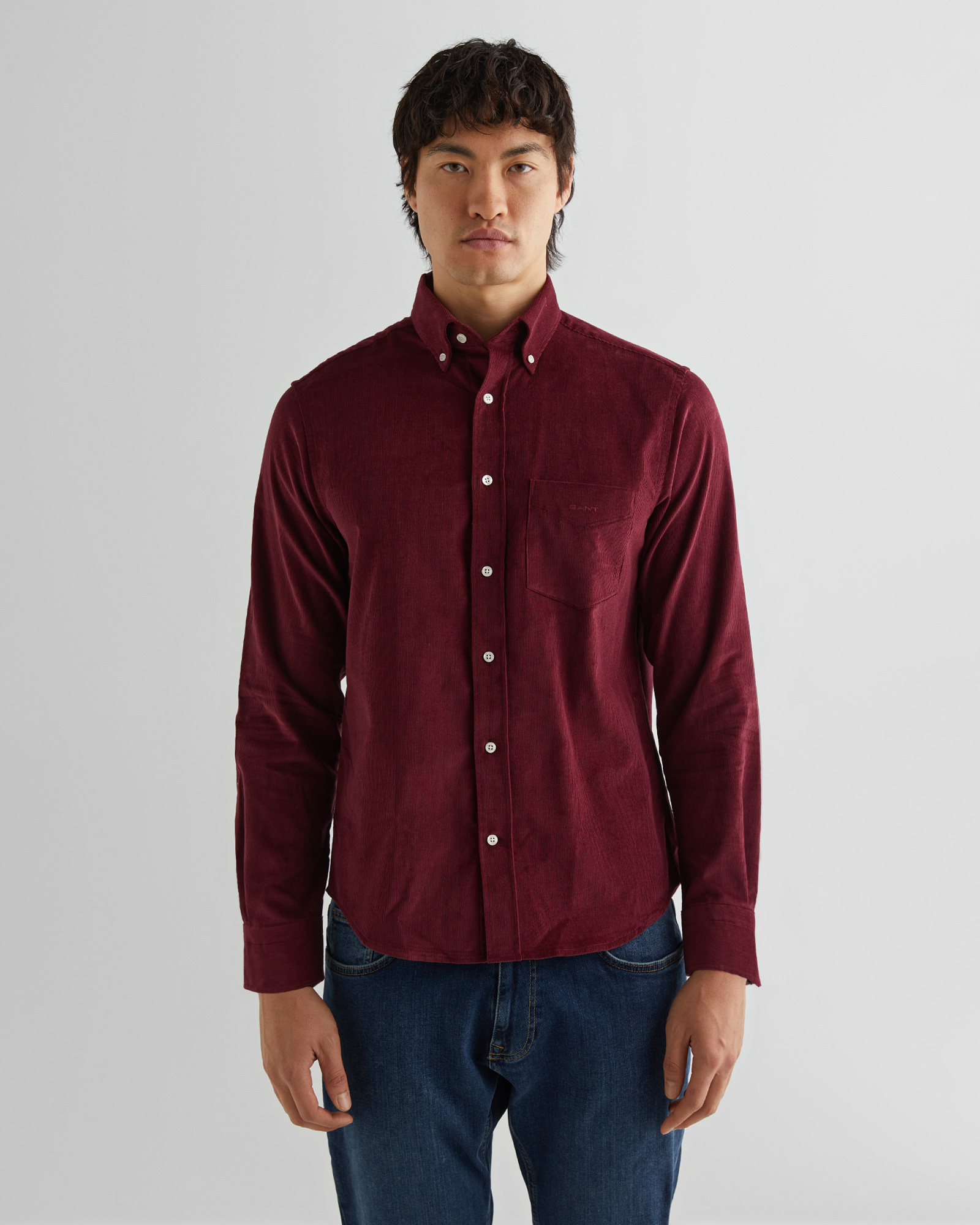  GANT Erkek Bordo Regular Fit Düğmeli Yaka Kadife Gömlek