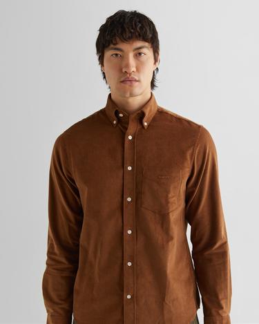  GANT Erkek Kahverengi Regular Fit Düğmeli Yaka Kadife Gömlek