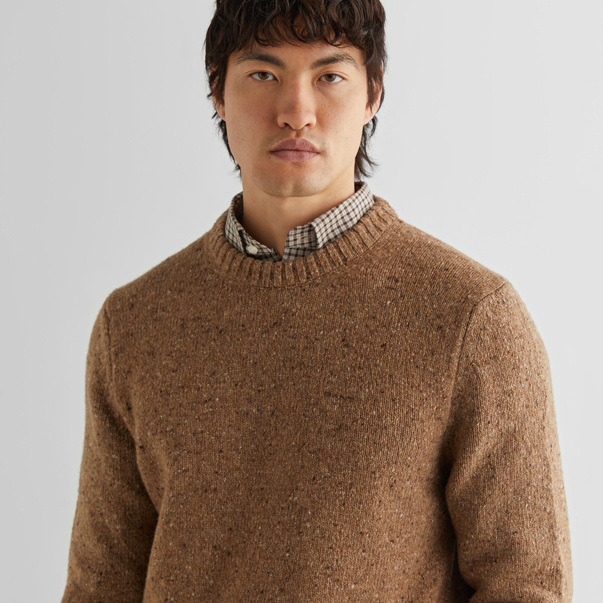 GANT Erkek Kahverengi Regular Fit Bisiklet Yaka Kazak