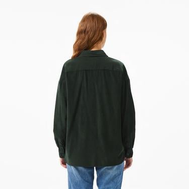  Kadın Relaxed Fit Koyu Yeşil Gömlek