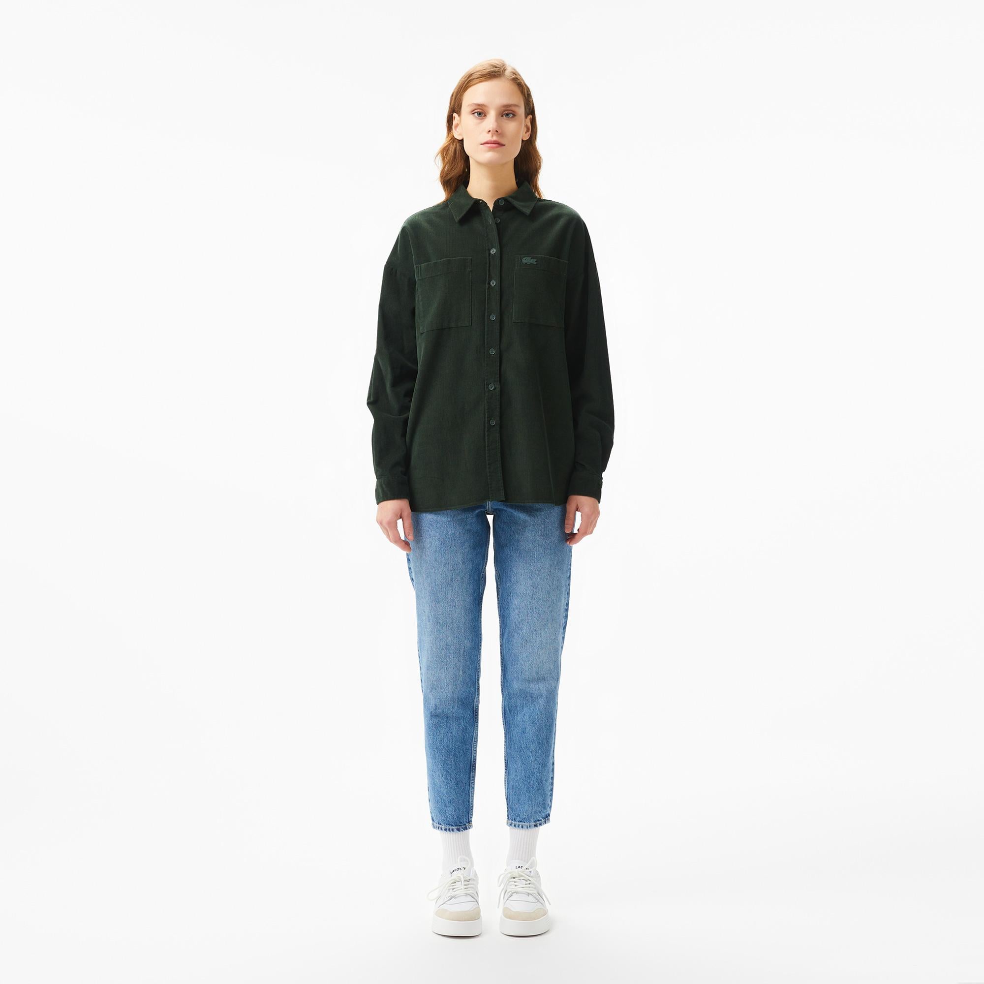 Kadın Relaxed Fit Koyu Yeşil Gömlek