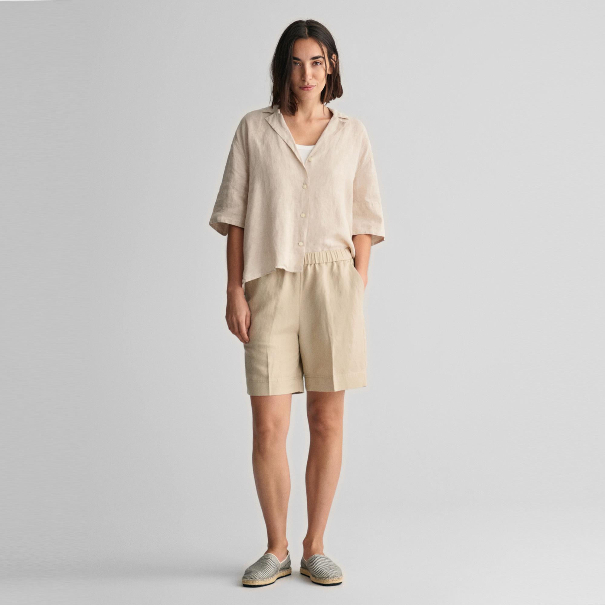 GANT Kadın Bej Relaxed Fit Keten Şort