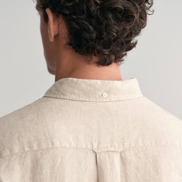  GANT Erkek Bej Regular Fit Düğmeli Yaka Keten Gömlek