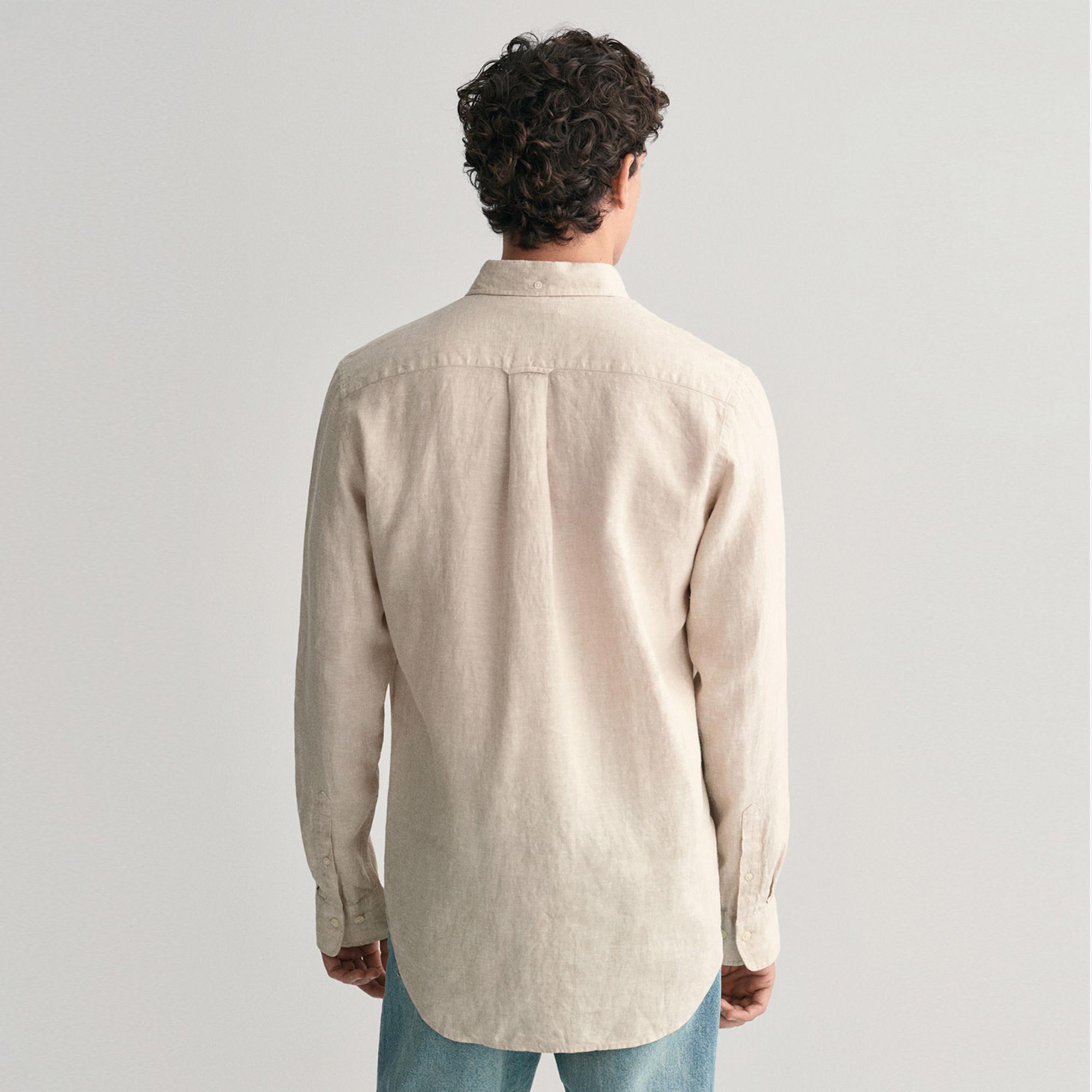 GANT Erkek Bej Regular Fit Düğmeli Yaka Keten Gömlek