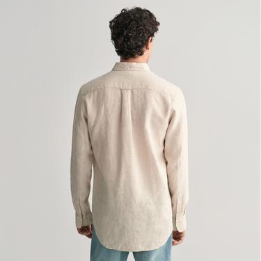  GANT Erkek Bej Regular Fit Düğmeli Yaka Keten Gömlek