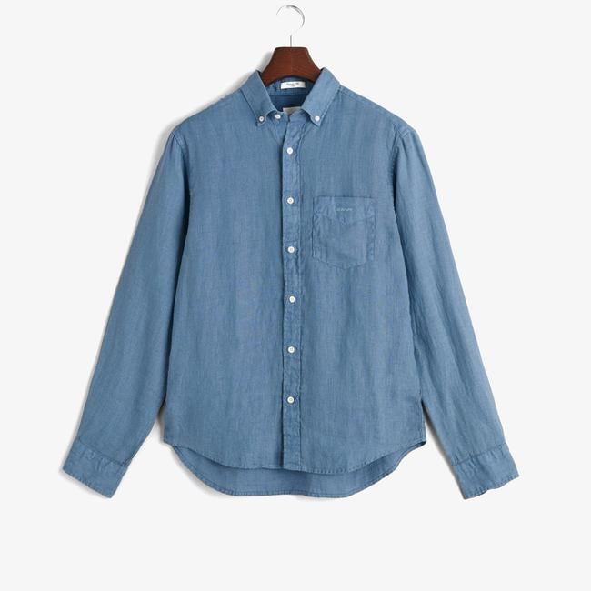  GANT Erkek Mavi Regular Fit Düğmeli Yaka Keten Gömlek