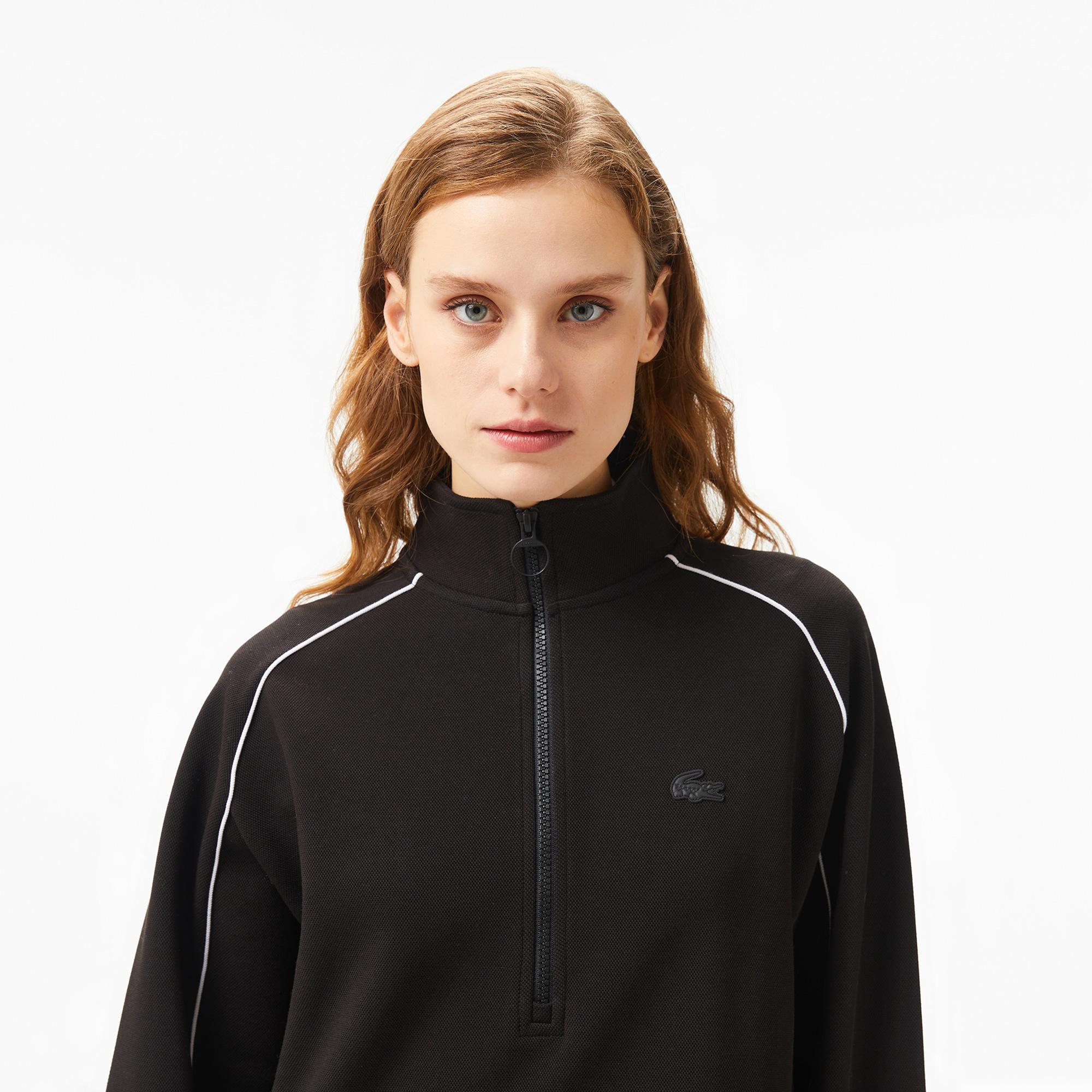 Lacoste Kadın Flare Fit Uzun Kollu Fermuarlı Yaka Koyu Siyah Elbise